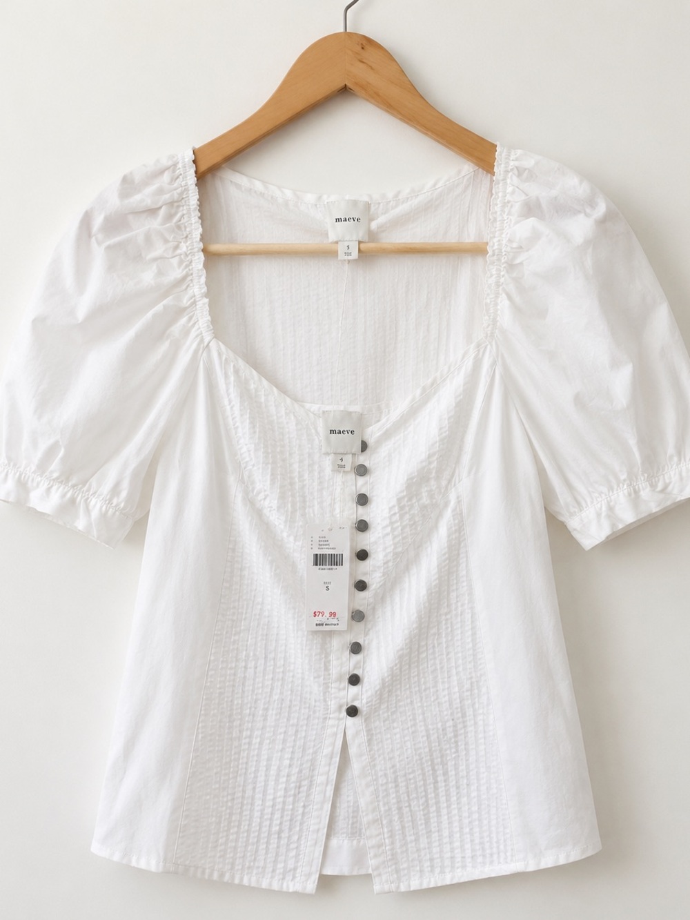 Mauve White Puff-Sleeve Button Front Blouse